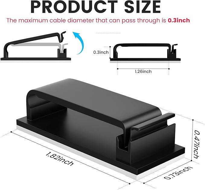 Adhesive Cable Management Clip (20Pcs Black),Cord Management Under Desk,Wire Organizer for TV PC Ethernet HDMI Extension Cord Power Plug