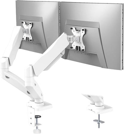 WALI Dual Monitor Stand, Adjustable Gas Spring Arm Monitor Mount for 2 Monitors up to 32 Inch,19.8lbs Capacity (GSMP002W), White by WALI
