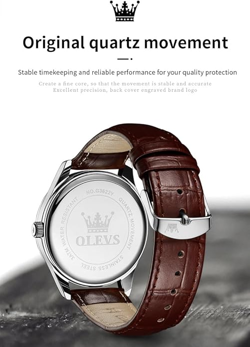 OLEVS Mens Watches Vintage Leather Band Dress Classic Easy Reader Arabic Numerals Analog Quartz Waterproof Date and Day Blue/Black/White Large Face Men's Wrist Watches