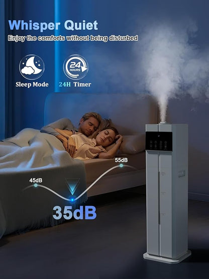 9L/2.4Gal Smart Cool Mist Humidifier, Top Fill Quiet Humidifier Large Room, Covers 550ft², App & Remote Control, 60H Runtime, 7 Colors Light, 4 Mist Modes Humidifiers for Bedroom, Office, White