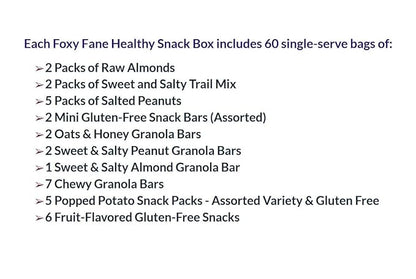Foxy Fane 60-Count Holiday Gift Box - Assortment of 60 Healthy Snacks & Treats - Perfect Variety Pack for Back to School, Easter, Christmas & New Year’s - Great for Family, Friends, or Office Gifting