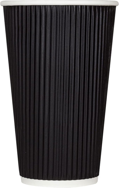 Karat 16oz Ripple Insulated Coffee Hot Cups [500 Count] Black Double Poly Lined Paper Hot Cup - Ideal for Hot Beverages, 90mm (C-KRC516B)