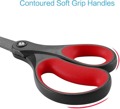 LIVINGO 2 Pack 8" Titanium Non-Stick Scissors, Professional Stainless Steel Comfort Grip, All-Purpose, Straight Office Craft Scissors for DIY(Red/Black)