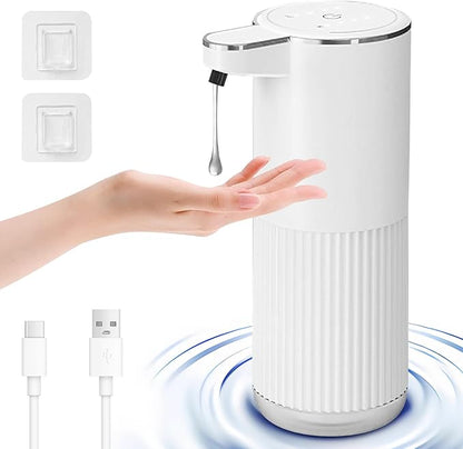 Automatic Liquid Soap Dispenser, 12.2oz/360ml Rechargeable Touchless Hand Soap Dispenser, 4 Level Adjustable with Display, Waterproof Wall Mounted Soap Dispenser for Bathroom Kitchen, White