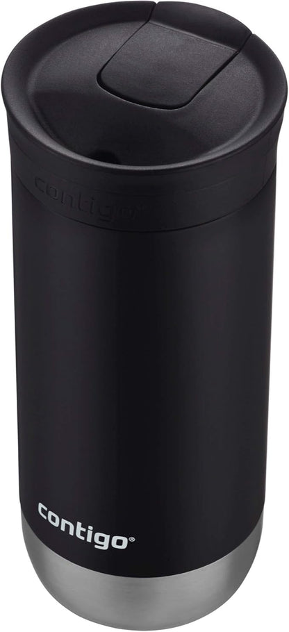 Contigo Huron Vacuum-Insulated Stainless Steel Travel Mug,16oz Licorice - Leak-Proof Lid for Hot/Cold Beverages,Fits Most Cup Holdersand Brewers,(Pack of 4)