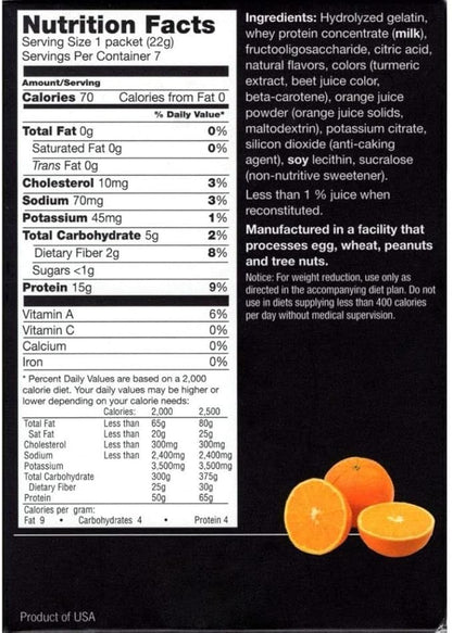 ProtiFit - High Protein Fruit Flavored Powder Drink Mix, 15g Protein, Low Calorie, Sugar Free, Ideal Protein Compatible, 7 Servings Per Box (Orange)