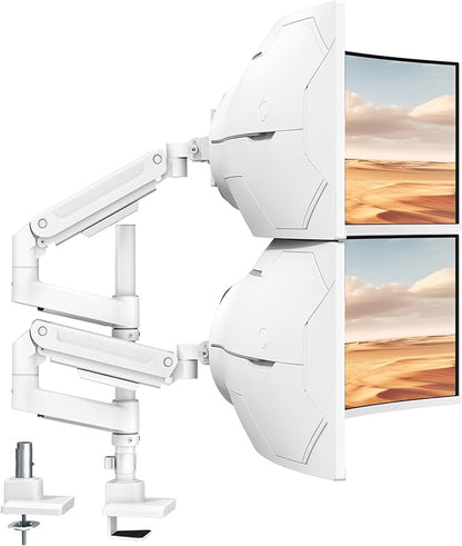 Dual Monitor-Arm Heavy-Duty for 17-49-inch Screens - Vertical Stacked Dual Monitor Mount Stand for Ultrawide Screens up to 44lbs, Aluminum,Full Motion, VESA 75/100 mm, White