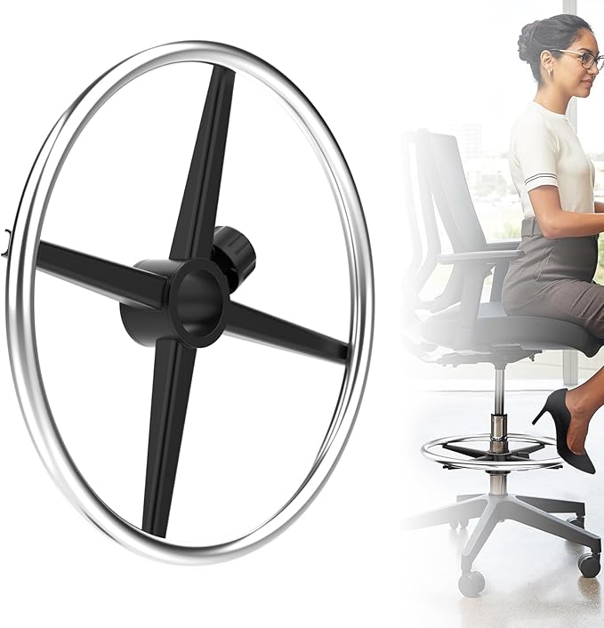 Silver 20" Chrome Foot Rest Ring for Drafting Stool or Office Chair,Piston Foot Ring,Foot Rest for Office Chair (Silver, 20'')
