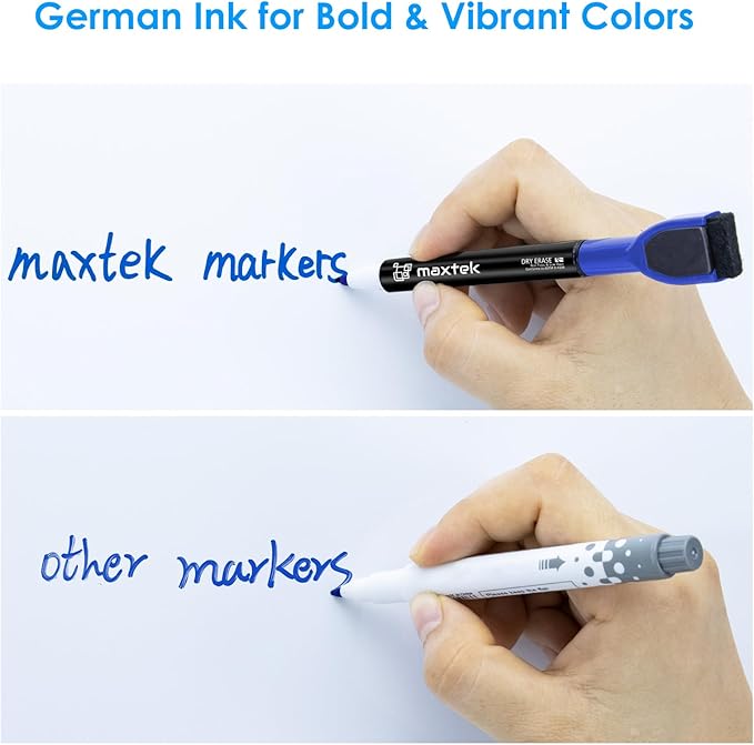 maxtek Dry Erase Markers - 6 Count Blue Magnetic Dry Erase Markers Fine Tip with Eraser, Low Odor Whiteboard Markers for Calendar Boards