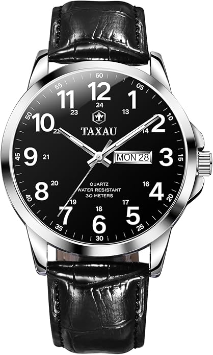 Watches for Men Leather Large Arabic Numerals Mens Watches Waterproof Band with Date Quartz Men's Wrist Watch