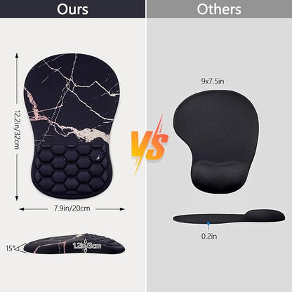 Mouse Pad Wrist Support, Ergonomic Mouse Pad with Wrist Rest, Comfortable Computer Mouse Pad for Laptop, Pain Relief Mousepad with Non-Slip PU Base Black Gold Marble