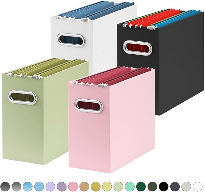 Oterri Cardboard File Organizer Box for Hanging File Folders Letter Size,File Box for Computer Desk,File Cabinet,Working Home,Office,Classroom (Multi color, Letter Size - 4 Packs)