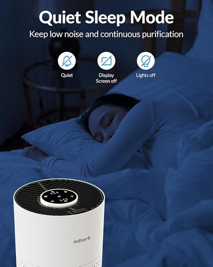 2 Pack Air Purifiers for Home Bedroom, ADTARK Air Cleaner with H14 True HEPA 3-in-1 Filter, Sleep Mode & Aroma Function, 3 Light Modes, Room Air Purifier with 3 Timer for Office, Dorm, Hotel (White)