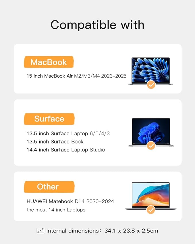 Inateck 360° Protective Laptop Bag with Accessory Bag, Compatible with 15-inch MacBook Air M4 M3 M2 2023-2025, Gray