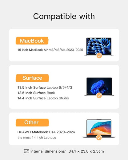 Inateck 360° Protective Laptop Bag with Accessory Bag, Compatible with 15-inch MacBook Air M4 M3 M2 2023-2025, Gray