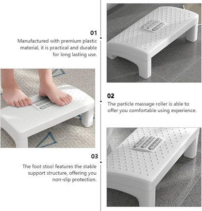 Milisten White Plastic Foot Stool with Massage Rollers Non-Slip Ergonomic Foot Rest for Under Desk Use Office and Home Support