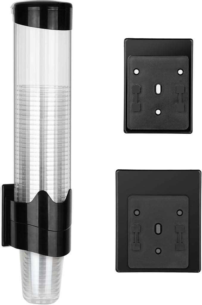 Upgraded Cup Dispenser, Wall Mount Pull Type Water Cooler Cup Holder for 9oz - 12oz Disposable Paper Plastic Cups for Home Office, with Magnetic Mounting Plate (Black)