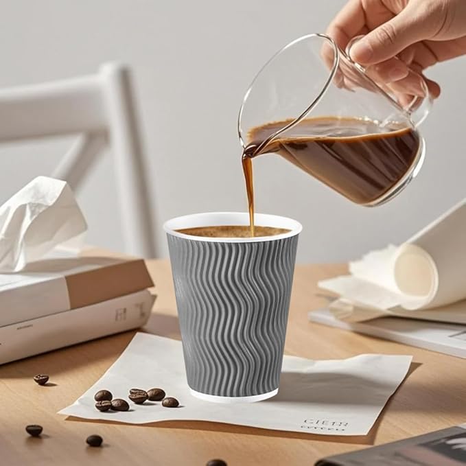 500 Pack 12oz Disposable Coffee Cups,Insulated Ripple Wall Paper Coffee Cups Bulk 12ounce,Hot & Cold Beverage Cup for Party,Home,Office,Cafe,Travel(Gray)