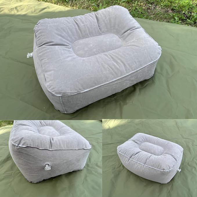 Travel Foot Rest Pillow, Soft Flocking Pillow, Flights Relax Cushion Ottomans Leg Up with Air Pump for Office, Home Relax, Camping and Travel Use (Gray)