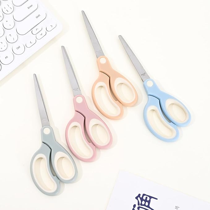 Pastel Non Stick Scissors, All Purpose Stainless Steel Craft Scissors with Soft Grip, Blunt Tip Fabric Shears for Kids Office Home School, Left & Right Handed (1 Pack, Khaki)