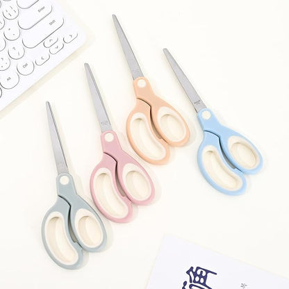 Pastel Non Stick Scissors, All Purpose Stainless Steel Craft Scissors with Soft Grip, Blunt Tip Fabric Shears for Kids Office Home School, Left & Right Handed (1 Pack, Khaki)