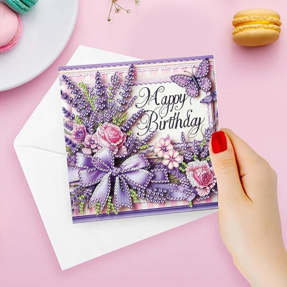 6PCS Diamond Art Painting Greeting Card Set, Birthday Pattern Cards with Envelopes,DIY Card Making Kits Thank You Card Arts Crafts for Birthday