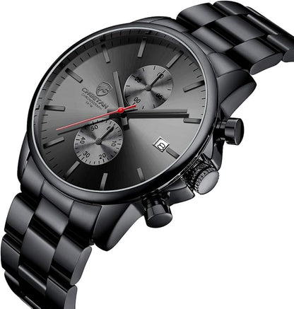GOLDEN HOUR Fashion Business Mens Watches with Stainless Steel Waterproof Chronograph Quartz Watch for Men, Auto Date