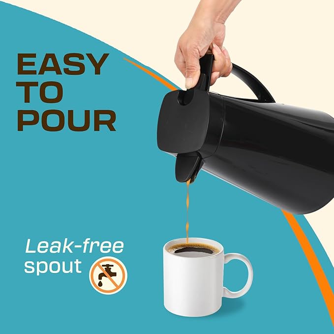EXCO 1.0/1.6L 34/54Oz Thermal Coffee Carafe, Glass Lined Insulated for Keeping Hot, Vacuum Termos Coffee Tea Pot, Large Beverage Drink Container Dispensers, 12H Heat 24H Cold (Black, 34 Ounces)
