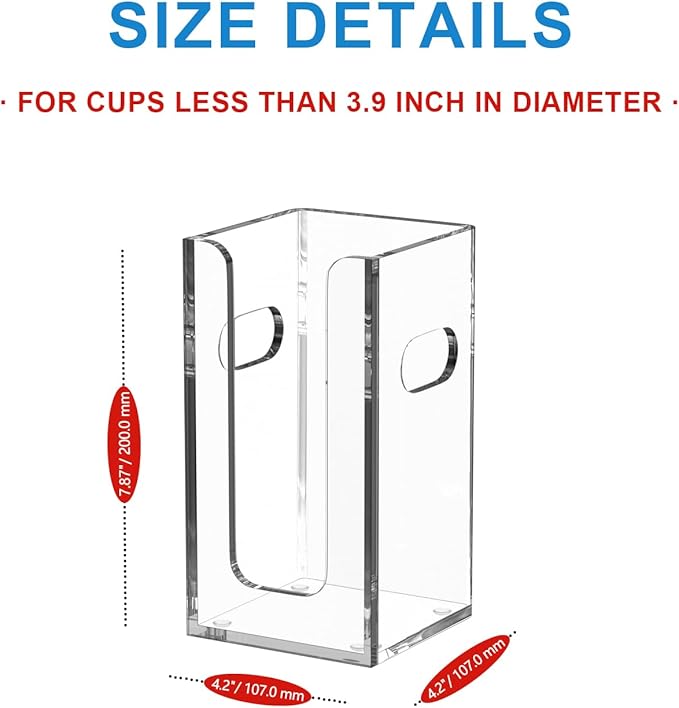 WINFFOR Disposable Cup Organizer Dispenser - Clear Acrylic Cup and Lid Holder with Handles Plastic Cup Dispenser Countertop Paper Coffee Cup Holder for Coffee Bar House Party Essentials