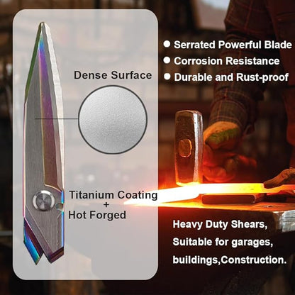 Heavy Duty Scissors 9.5'', Titanium Coating Forged Stainless Steel Blades, Industrial Utility Shears for Garage, Household, Construction, easy Cutting Cardboard, Wire, Leather, Carpet.