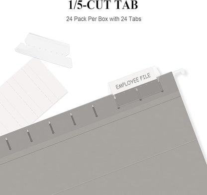 ViVin Hanging File Folders, 1/5-Cut Adjustable Tabs with 24 Per Box, 2 Inch Expansion, 24 Pack Letter Size Hanging File Folders, Designed for Office Home School Filing Cabinet(Gray)