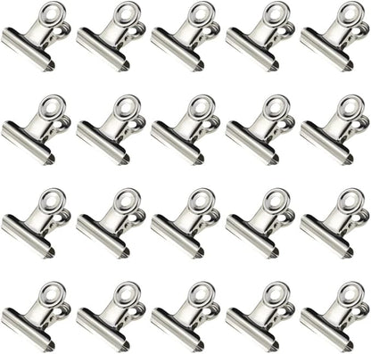 HAHIYO 1.25inch Silver Bulldog Clips Metal File Hinge Binder Clips Clamps Save Space Strong Spring Jaws Rock Solid Grip Book Lay Flat Deburred Edge for Hang Photos Wall Grid Dog Food 20PCS