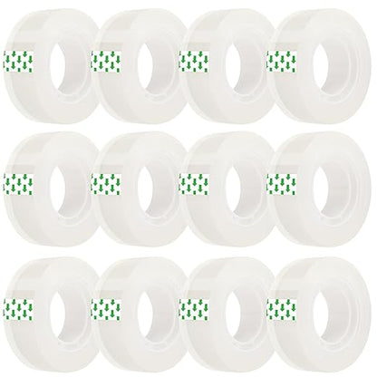 OWLKELA 12 Rolls Clear Tape Refills, Transparent Tape, All-Purpose Transparent Glossy Tape Rolls for Office, Home, School（60U）