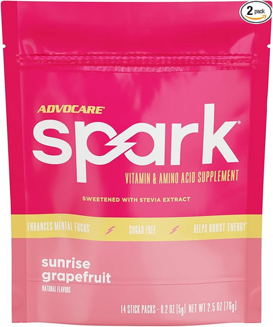 AdvoCare Spark - Energy Drink Mix - Vitamin & Amino Acid Supplement - Supports Energy & Focus - Portable Immune Support - Sugar-Free - Sunrise Grapefruit, 14 Stick Packs (2.5 oz)