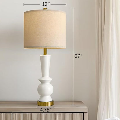 PORTRES 27" Modern Ceramic Table Lamp Set of 2 for Living Room White & Gold Bedside Lamps for Bedroom Nightstand Lamp Tall End Table Lamps