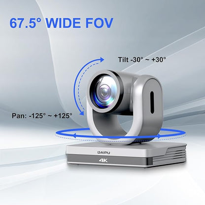 NDI PTZ Camera 4K, 1/2.8" 8.29MP CMOS Sensor, HDMI USB3.0 LAN PoE, 12X Optical+16X Digital Zoom, AI Auto Tracking, 255 Presets, NDI HX2 Certified, for Church Worship Live Streaming Conference Room