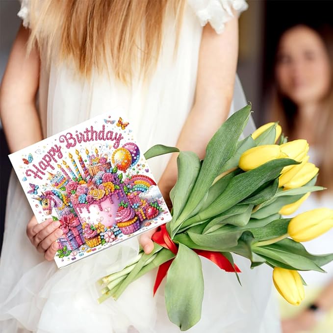 6PCS Diamond Art Painting Greeting Cards,Happy Birthday Cards with Envelopes,DIY Card Making Kits Thank You Card Arts Crafts for Birthday