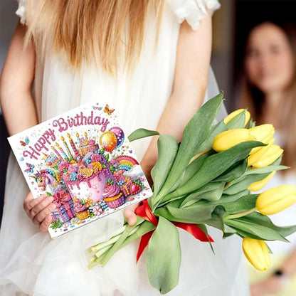 6PCS Diamond Art Painting Greeting Cards,Happy Birthday Cards with Envelopes,DIY Card Making Kits Thank You Card Arts Crafts for Birthday
