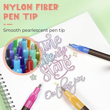 Marker Pen for Highlight, Outline Shimmer Markers Double Line Self-Outline Metallic Glitter Pens Super Squiggles Glitter Marker Set for Card Scrapbook Craft Arts Supplies, Gifts for Kids Teen Girl(12)