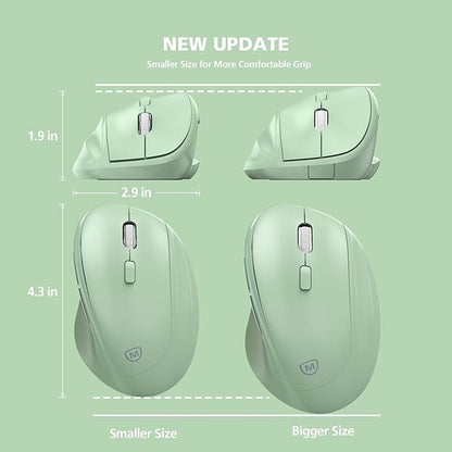 Ergonomic Wireless Mouse with USB Receiver for PC Computer, Laptop and Desktop, Ergo Vertical Mouse with Silent Clicks Long Battery Life, Up to 1600 DPI & 1 AA Battery Powered, Green