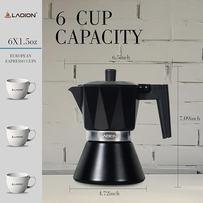 Moka Pot, 6-Cup Espresso Maker, 300ml Portable Stovetop Espresso Maker, Percolator Coffee Pot Compatible with Induction Cooktops, Suitable for Home and Camping (Black)