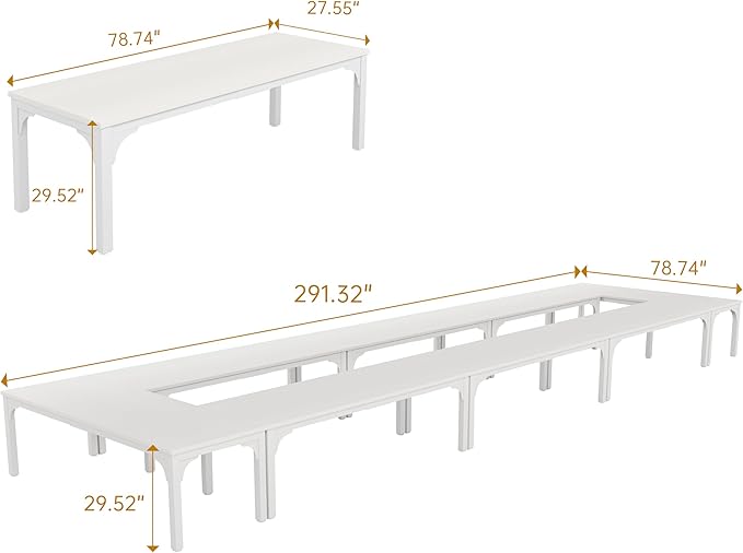 Conference Table, Super Sturdy Large Rectangle Meeting Seminar Table, Long Business Tables, White, 8Pcs