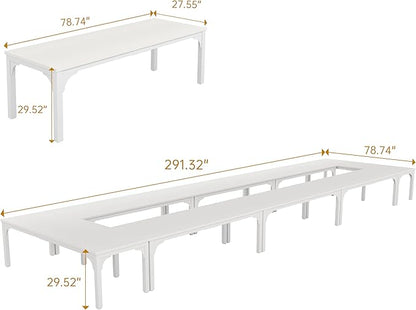Conference Table, Super Sturdy Large Rectangle Meeting Seminar Table, Long Business Tables, White, 8Pcs