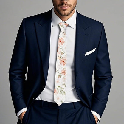 Cotton Floral Ties for Men 2.76" Men's Skinny Tie Linen Flower Printed Neck Tie for Wedding Dating Party