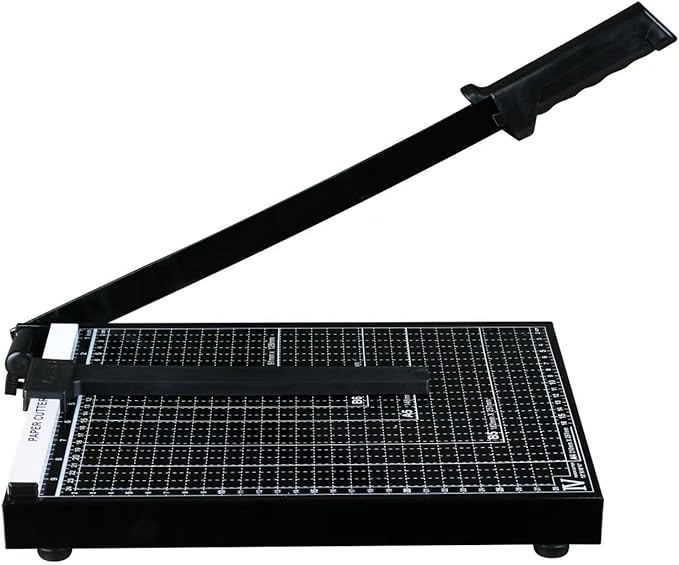 12-Inch Heavy Duty Guillotine Paper Cutter - 12 Sheet Capacity, Self-Sharpening Blade & Safety Lock, Paper Trimmer for Cardstock, Photos, Craft Paper for Office, School, Home Use (Black)