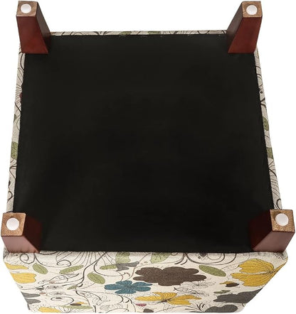 Adeco 18 Inch High Cube Ottoman Storage, Floral Printed Linen Chair Foot Stools, Upholstered Vanity Stool with Hinged Lid, Solid Wood Legs