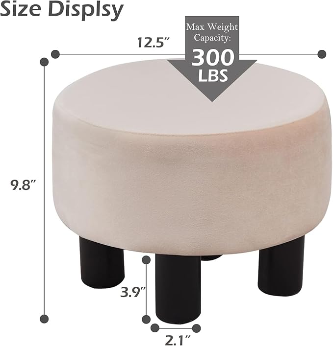 Cpintltr Velvet Ottoman Foot Stool Round Footstool for Couch Desk Soft Step Stool Padded Foot Rest with Non-Skid Pine Legs Multiple Colors Furniture for Hallway Office Lounge (Champagne)