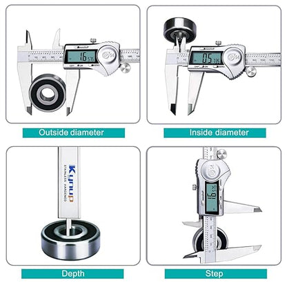 Kynup Digital Caliper, 12 Inch Caliper Measuring Tool with Stainless Steel, IP54 Splash Proof Protection Design, Large LCD Screen, Easy Switch from Inch Metric Fraction (300mm)