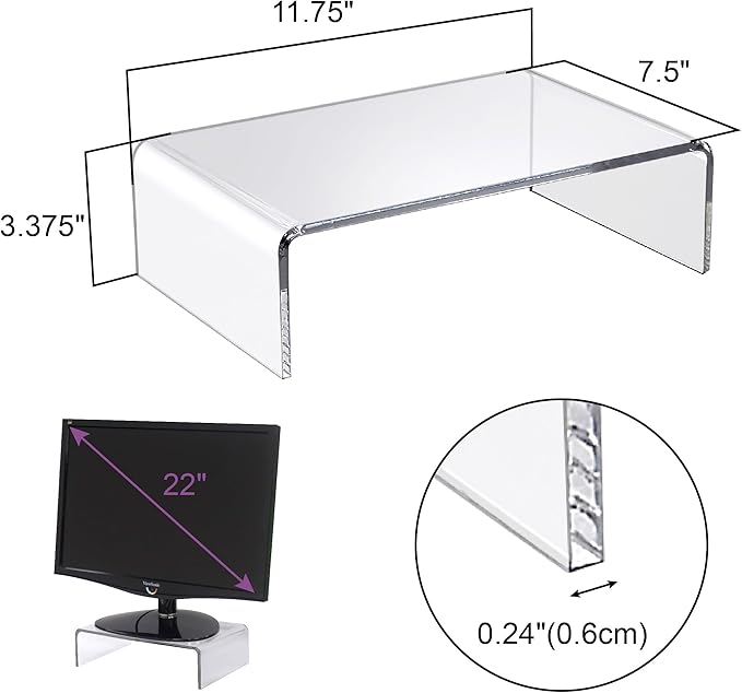 Amazing Abby Acrylic Monitor Stand Riser for Desk (1-Pack), Clear Plastic Computer Monitor Riser with Keyboard Storage, Heavy-Duty 3-3/8" Riser for PC Laptop Screen, Great for Home and Office Use