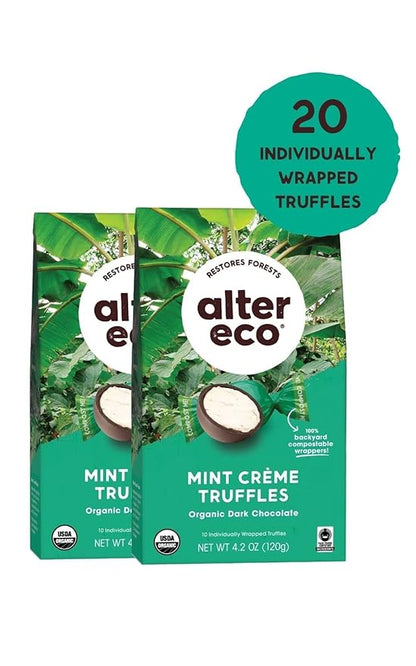 Alter Eco | Mint Créme Truffles | 58% Pure Dark Cocoa, Fair Trade, Organic, Non-GMO, Gluten Free Dark Chocolate Truffles, 20 Truffles